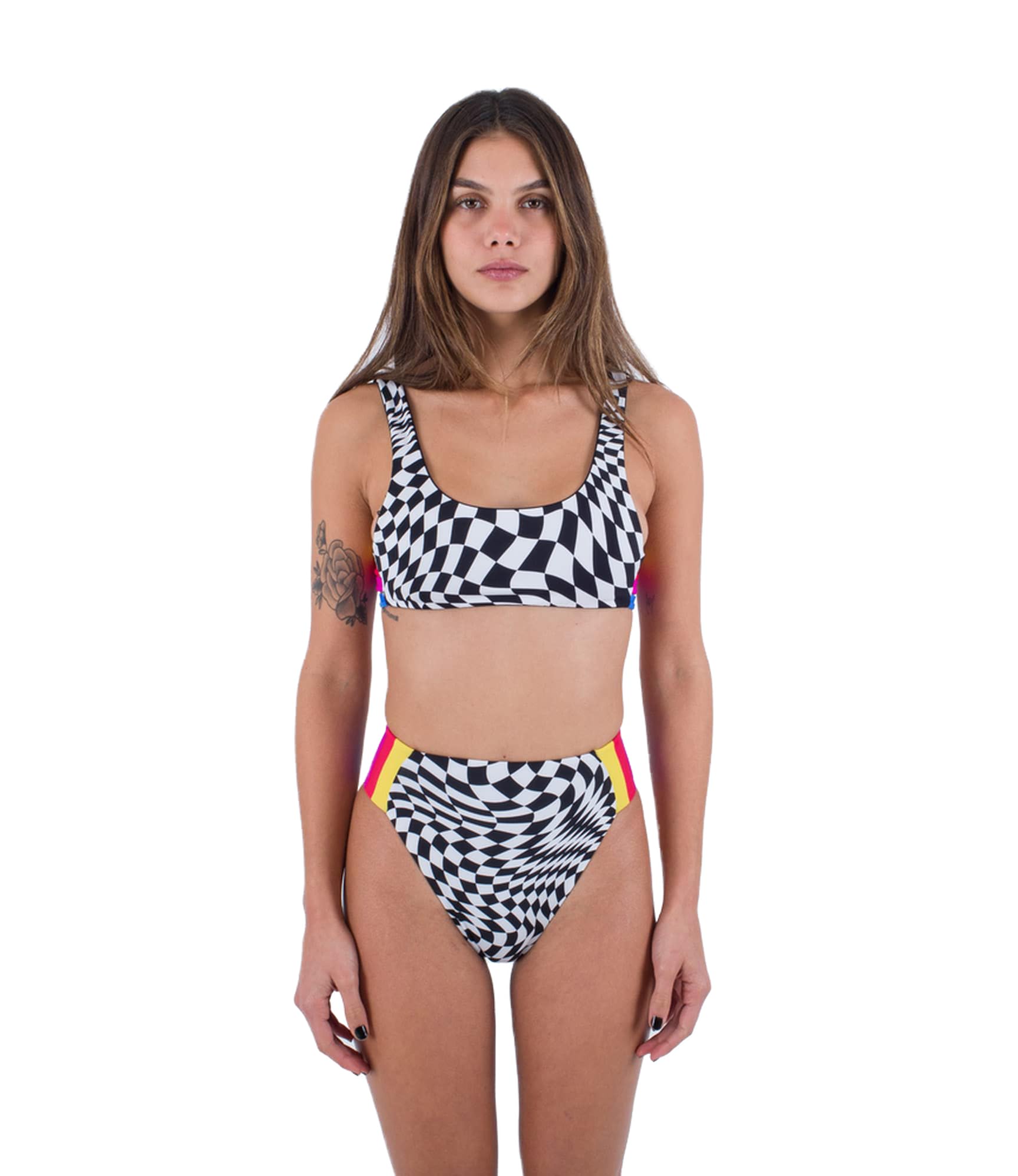Hurley Women's Nascar Rvsb Scoop Front Top Bikini, Black White, XS