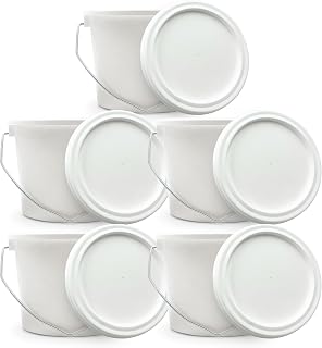 1 Litre Paint Kettle Plastic Bucket with Lid (Pack of 5) - Versatile Storage Tubs Plastic Buckets with Handles for Paints, Paste, Wood Treatment, Varnish