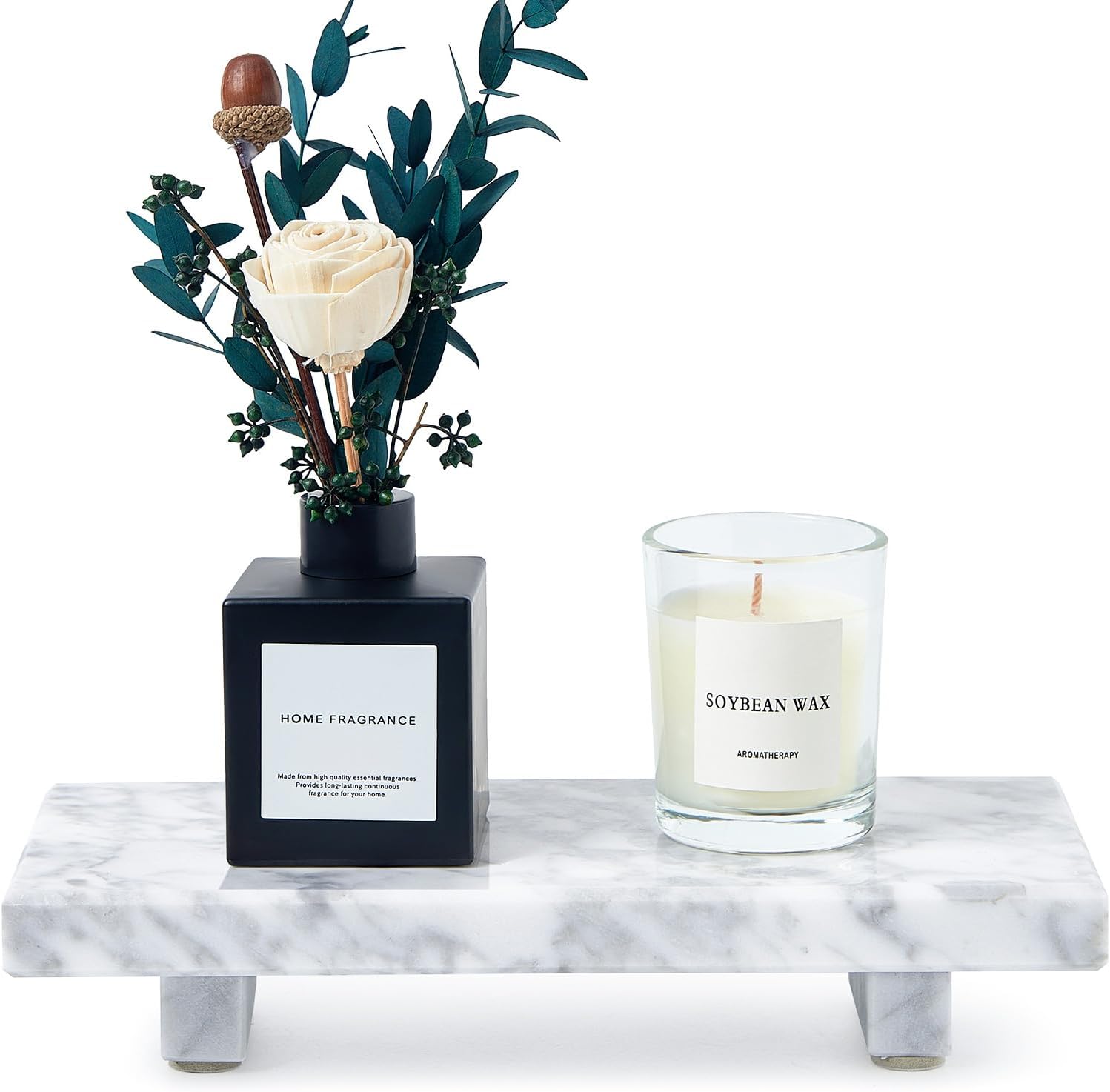 Natural Marble Tray Pedestal Stand – 8.7"x4" Soap & Jewelry Riser for Bathroom Counter, Kitchen Sink, Vanity Organizer, Decorative Stone Catchall for Perfume, Candles