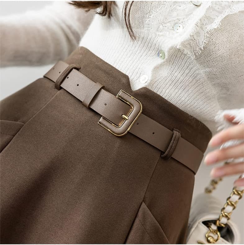IDEALSANXUN Wool Midi Skirts for Womens High Waisted A Line Pleated Belted Fall Winter Skirts - Image 6