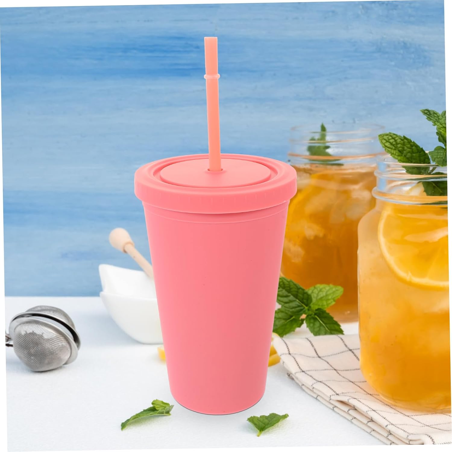 Hemobllo 4Pcs Double-Walled Straw Cups Colorful Insulated Coffee Mugs Lids Leakproof Juice Cups for Boys and Girls and Adults for Parties and Outdoor Use