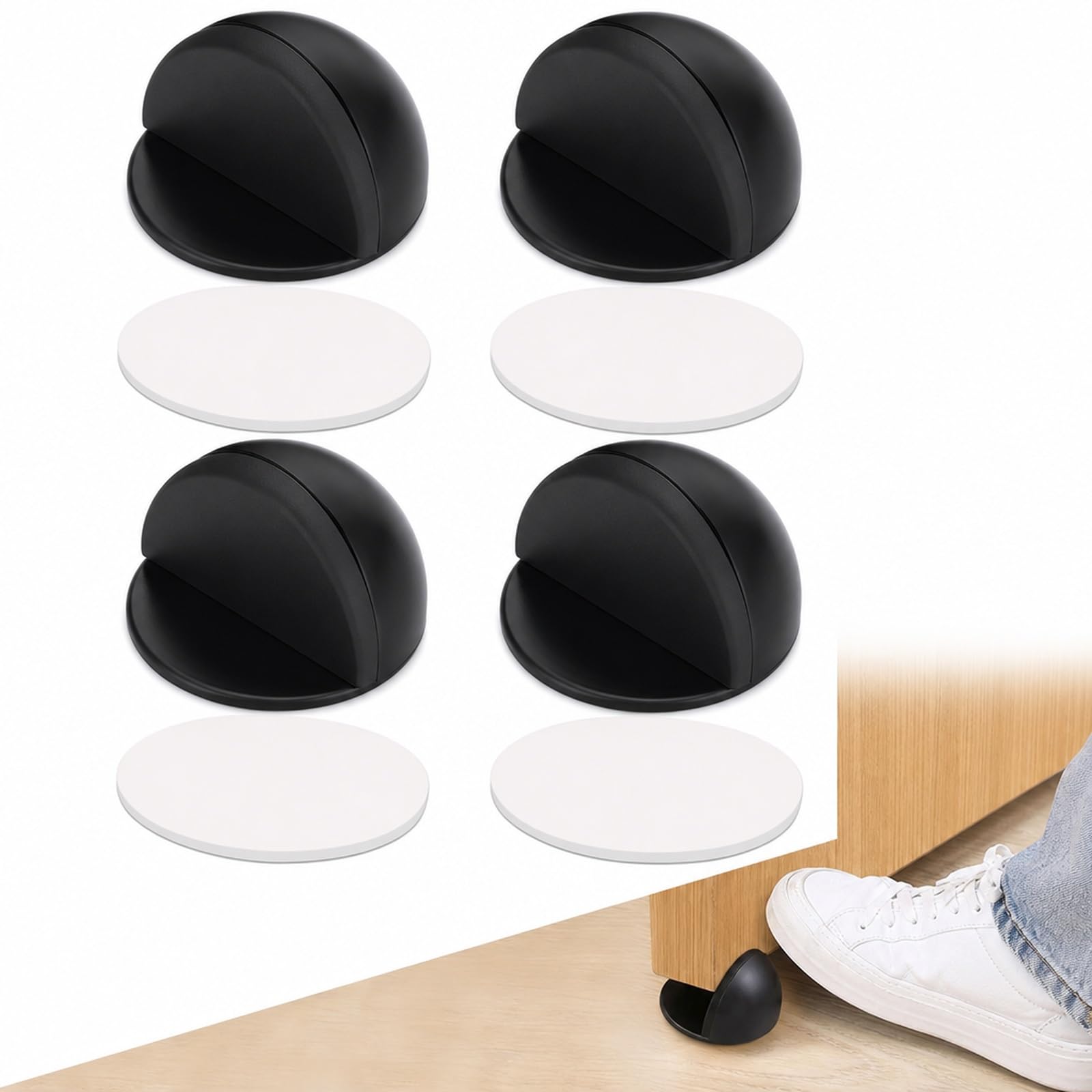 4-Piece Black Door Stop, Stainless Steel Floor Door Stopper