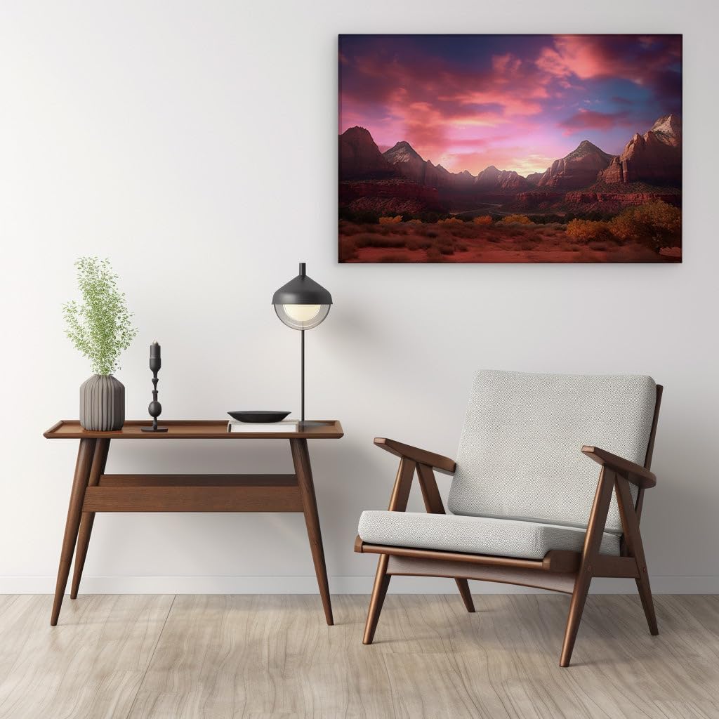 Canvas for Living room. Dawn or Dusk: A Tapestry of Pink and Purple over a Mystical Valley Road, 27 x 18 inch Canvas Wall Art - Contemporary Masterpieces - Zen Wall Decor - 69x46 cm (27x18 inch)