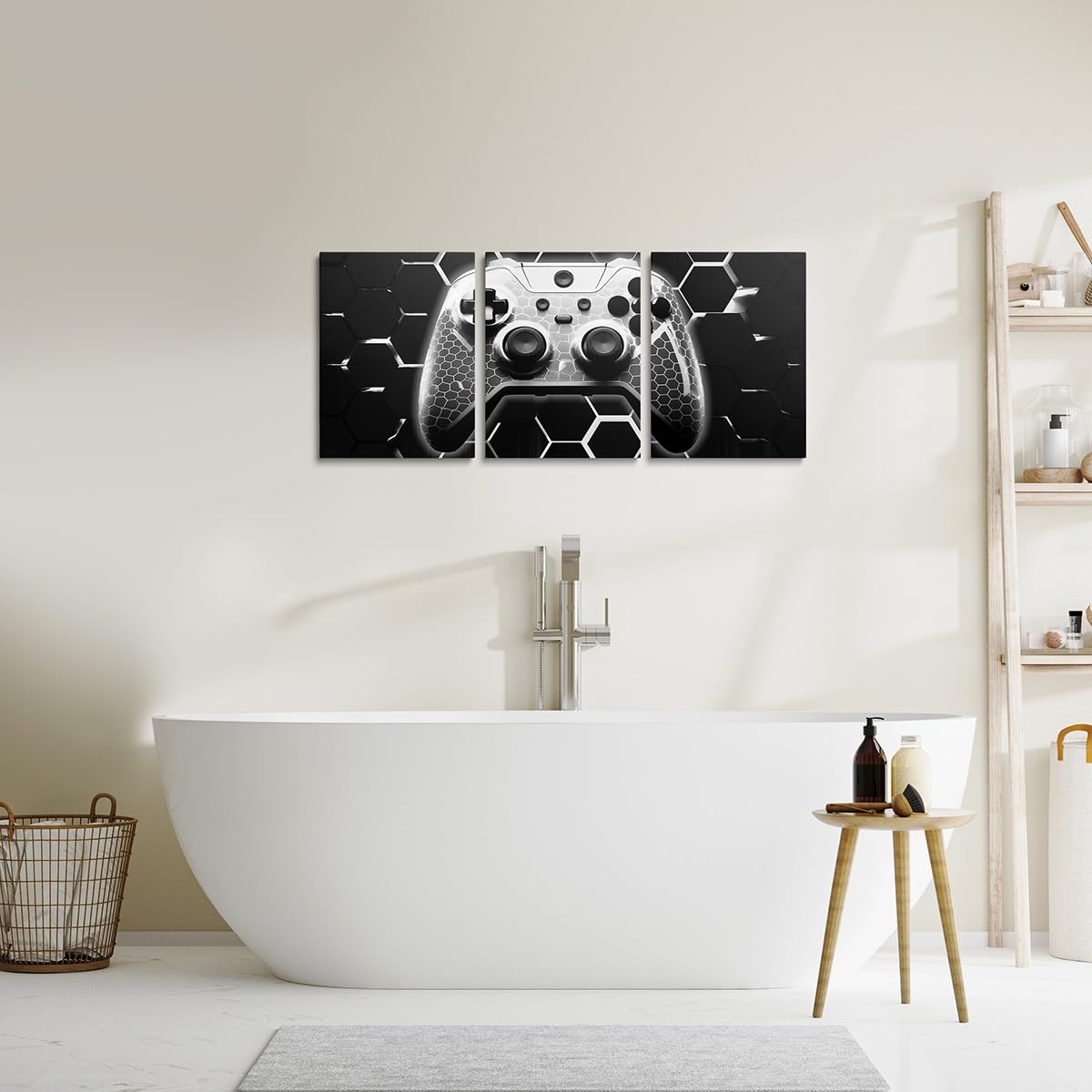 Manfei Toile murale à 3 panneaux – Impressions sur toile de peintures à thème manette de jeu géométrique – Affiches d'œuvres d'art pour salon, chambre à coucher, jeux vidéo – Affiches pour décoration