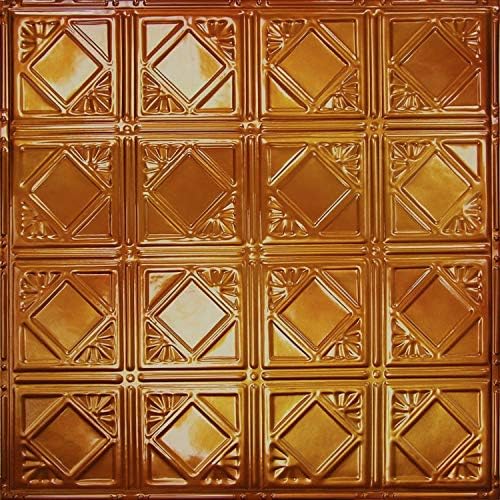 American Tin Ceilings [5 Pack 24" x 24" 100% Tin Nail-Up Ceiling Tiles | Pattern #19 Rustic Copper Traditional, Modern, Repeating Diamonds for Ceilings & Kitchens