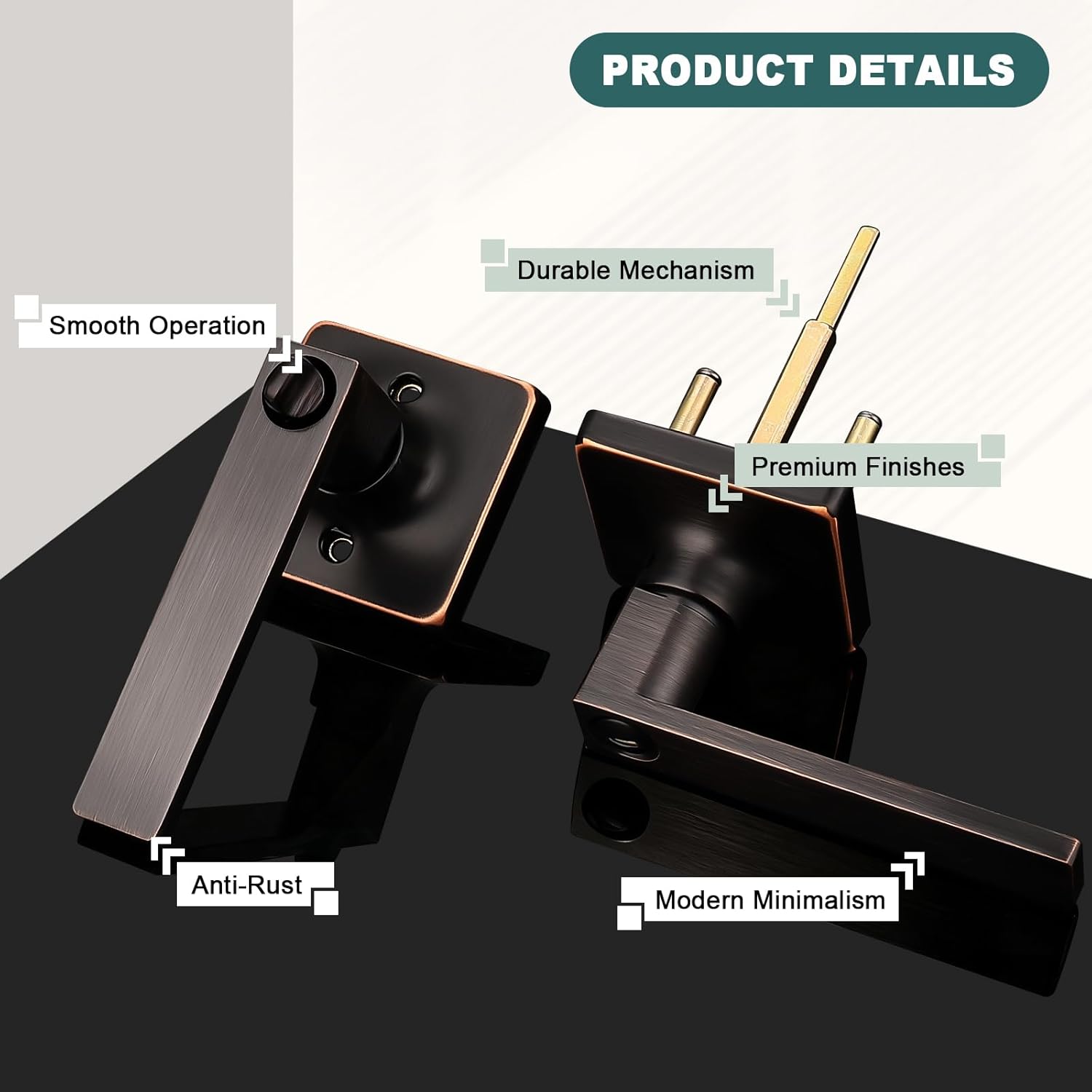 GOBEKOR 5 Pack Oil Rubbed Bronze Door Handle Interior Door Levers Privacy for Bedroom Bathroom Square Door Handles Keyless Straight Levers