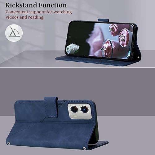 Miniatura 4 de Funda diseñada para Moto G 5G 2023, función atril, correa de muñeca, ranuras para tarjetero, funda protectora interior de TPU para Moto G 5G 2023,