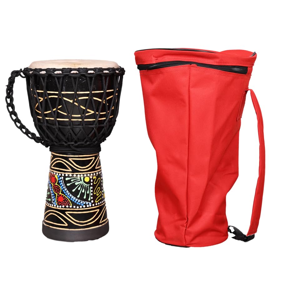 StarJam Dot Printed Djembe Djembe 8 Inches Diameter X 16 Inches Height Hand Mango Wood Djembe Drums with Bag - Black Color (8 x 16 Inches) - Ideal for of 5 to 12 Age