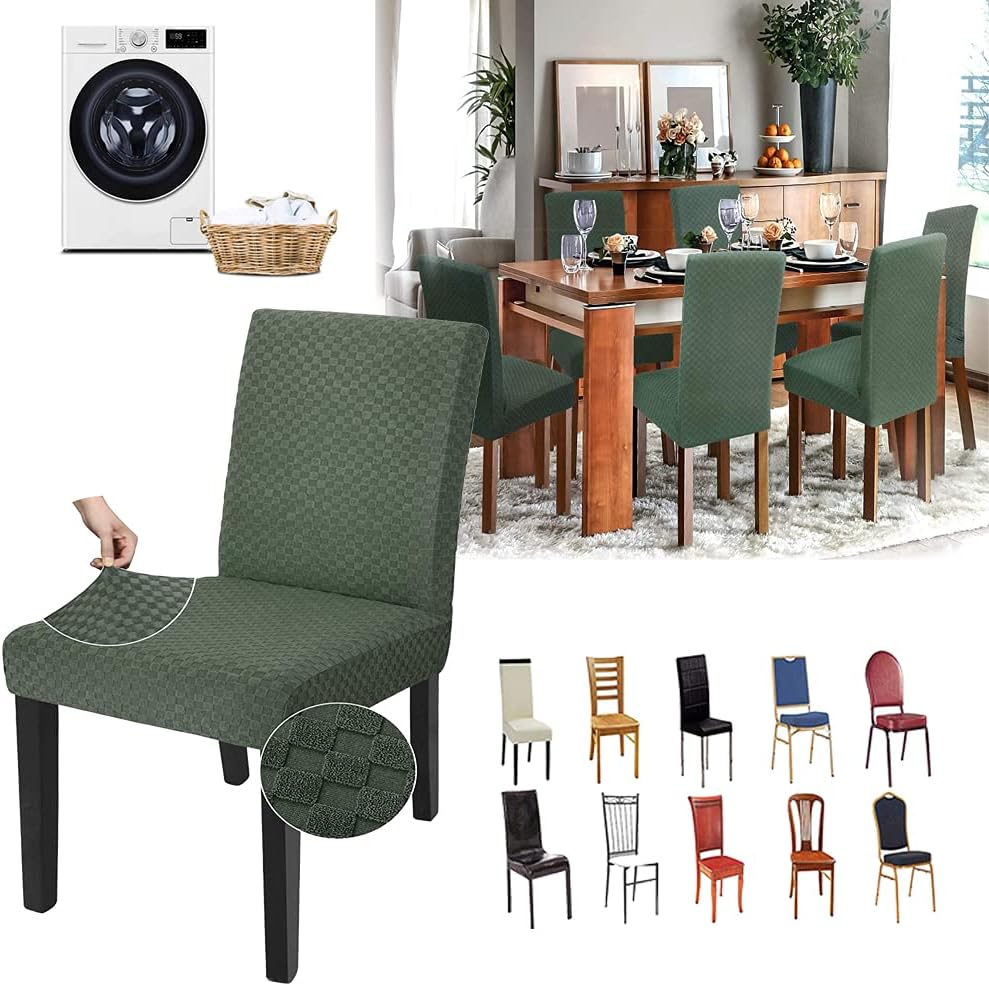 EMMEM Latest Checkered Dining Chair Slipcover Chair Furniture Protector Stretch Chair Covers for Dining Room, Restaurant, Kitchen, Party (Army Green,6 Packs)