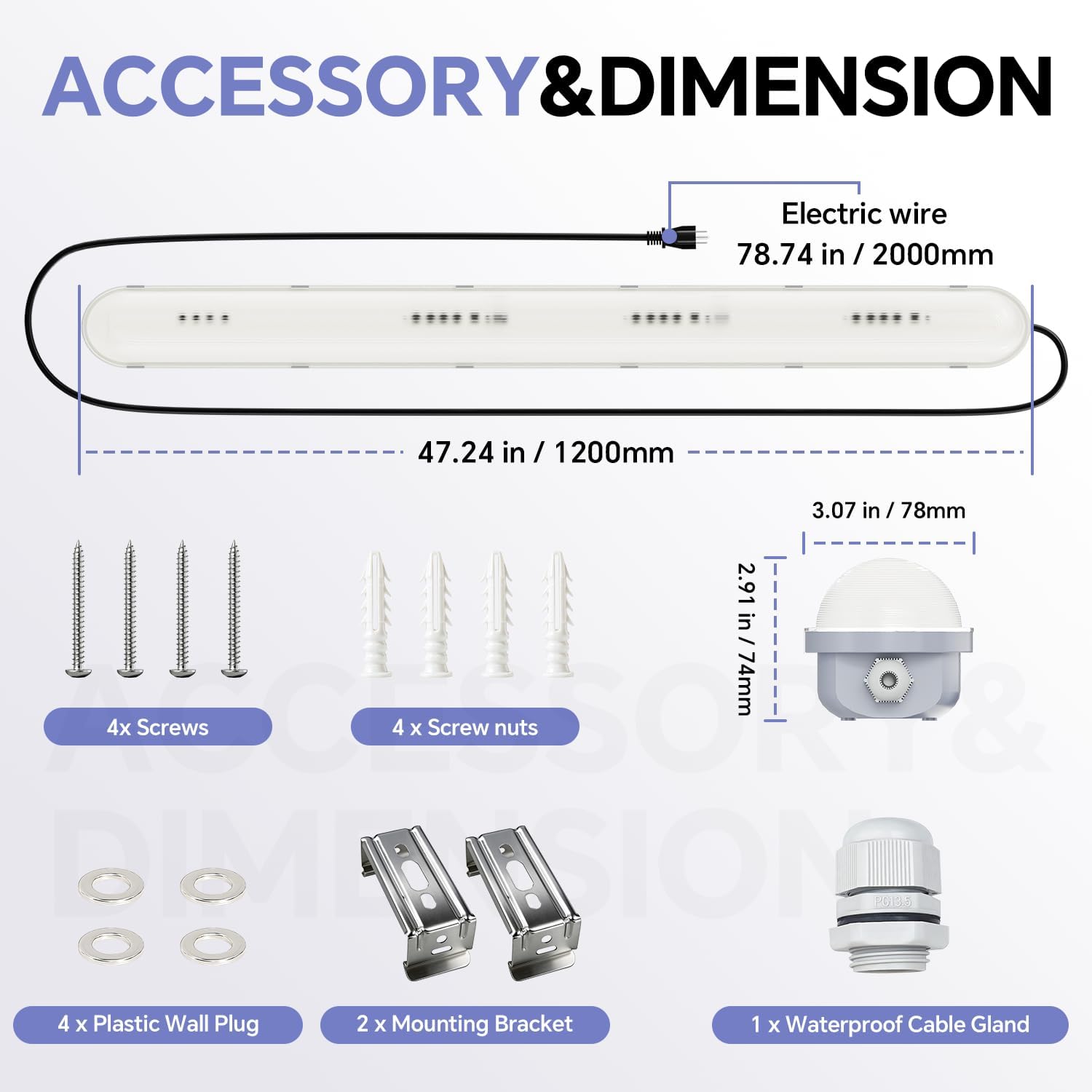 JTT 4FT LED Vapor Tight Light with Plug, 60W 7800LM, 5000K, 120-277V, IP66 Waterproof Led Vapor Lighting Fixture with Plug for Shop Parking Garage Car Wash, Walk-in Freezer, ETL -60W (4 Pack)
