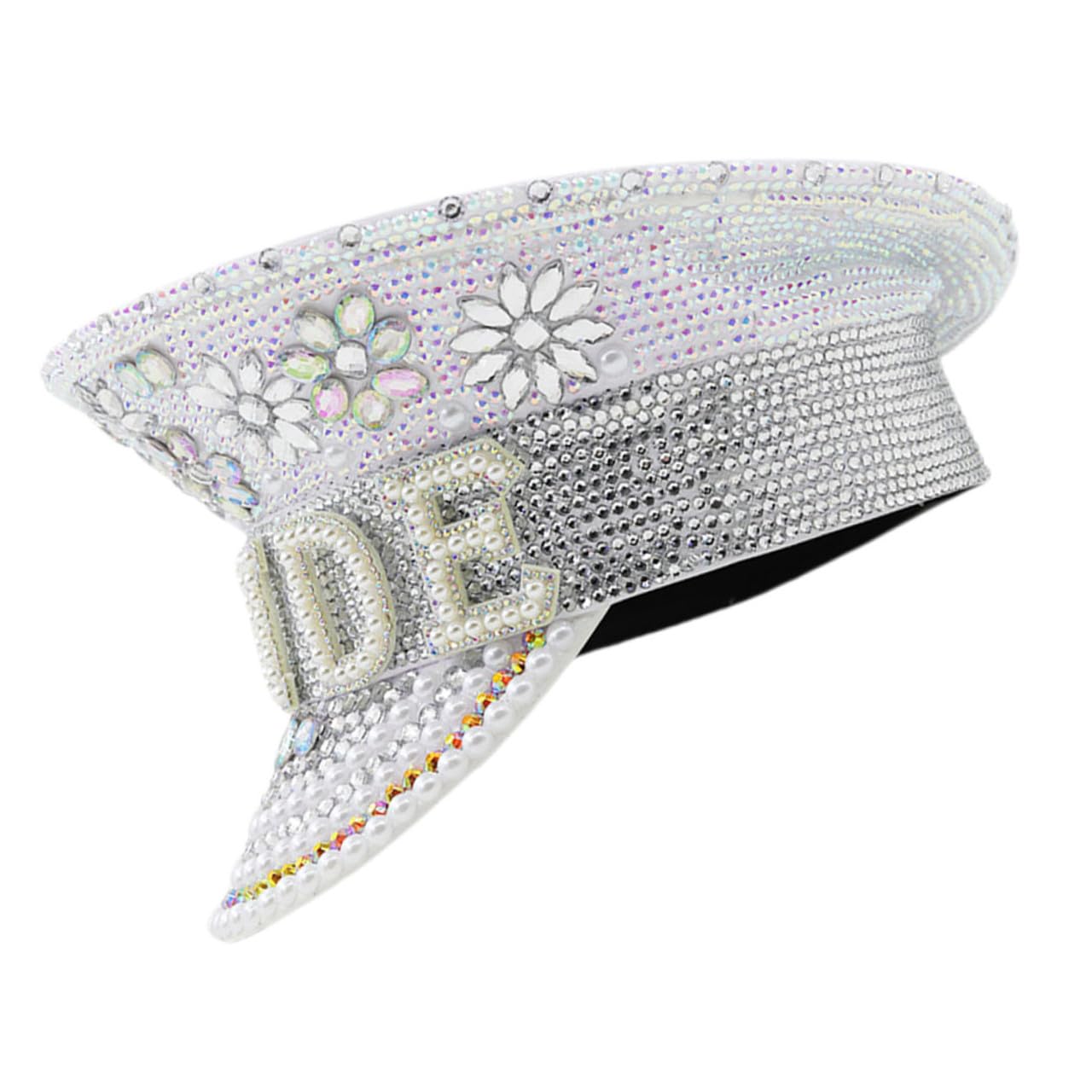 Sosoport Sombrero de Novia Gemas de Imitación Talla Única Ajustable Sombrero de Capitán para Despedida de Soltera y Boda Accesorios para Fiesta y Fotografía Obsequio para Novia