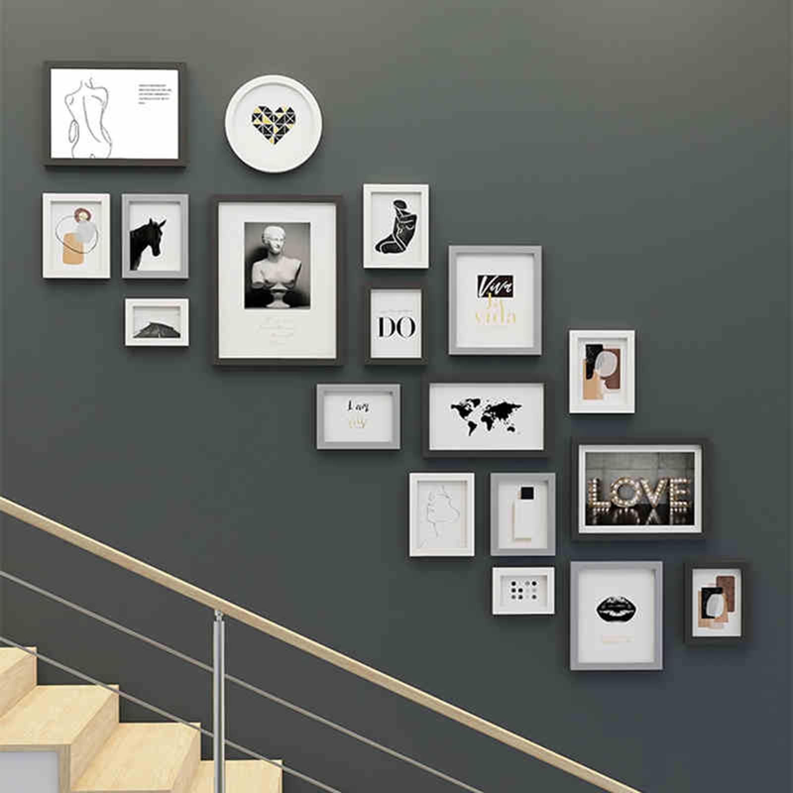 Cadres photo multiples muraux et ensembles décoratifs pour collage de cadre photo d'escalier