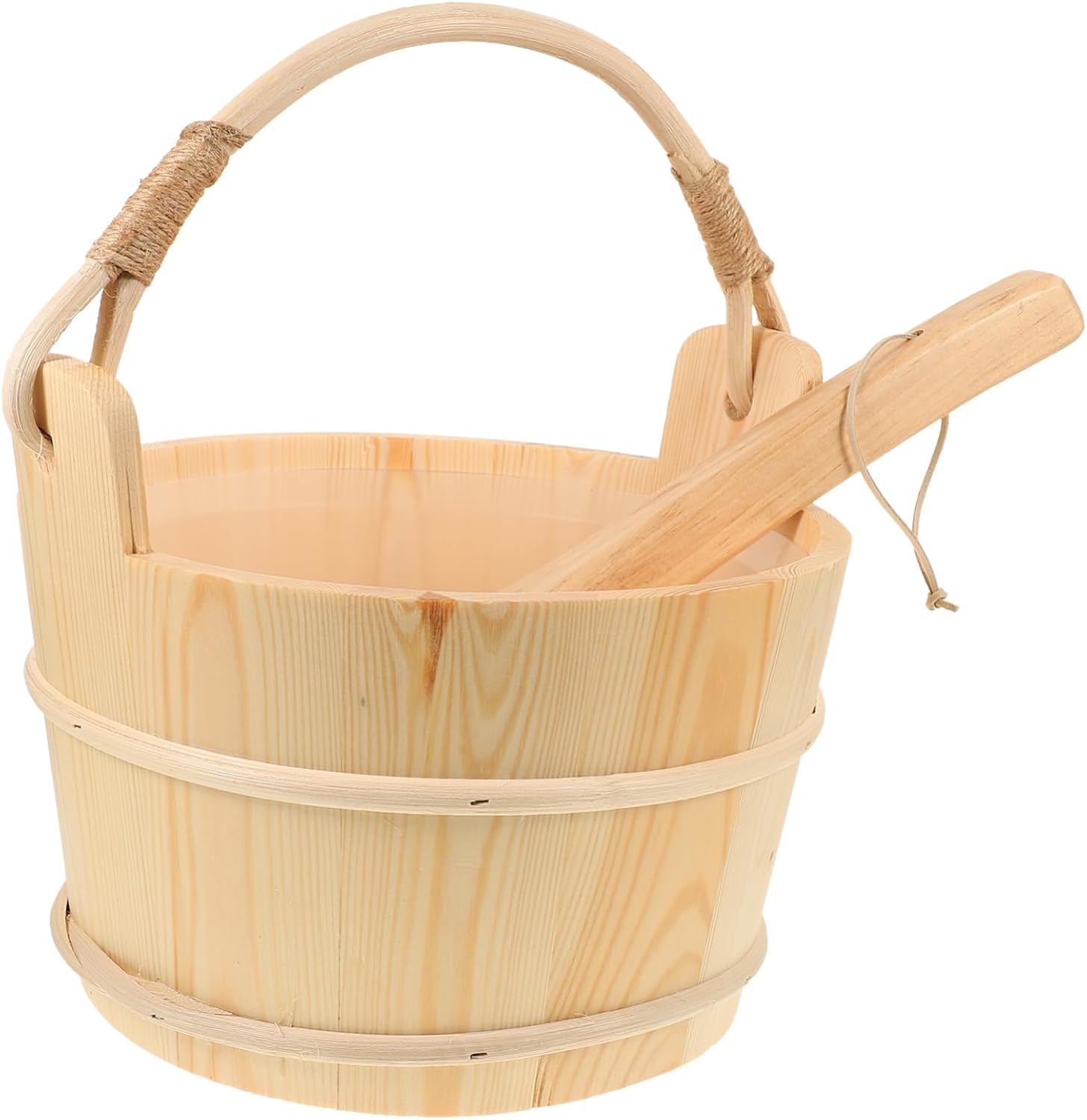 HANABASS Wooden Ladle Set Sauna Bucket and Spoon for Spa Bathing Barrel Sauna Accessory