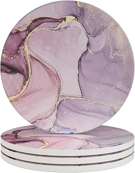 Haocoo Round Drink Coasters set of 4 - Absorbent Stone Coaster Set with Cork Base and Ceramic Stone, Decorative Cup Coasters for Kinds of Mugs and Cups  Colourful Marble