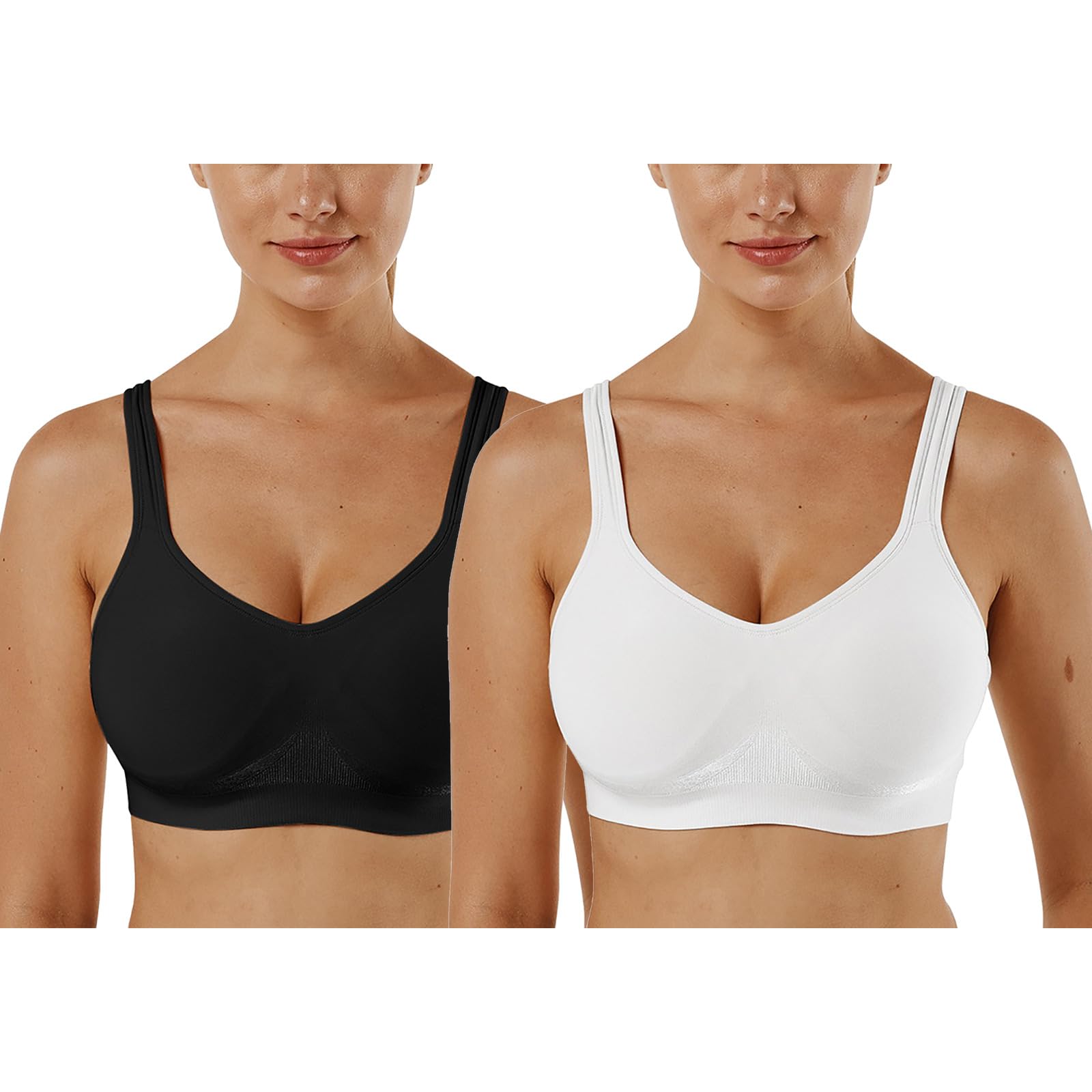 Vertvie Sujetador Deportivo Mujer 1/2/3 Piezas sin Aros con Almohadillas Sujetadores Cómodos para Diario Ejercicio Yoga Dormir(B-Negro+Blanco,M)