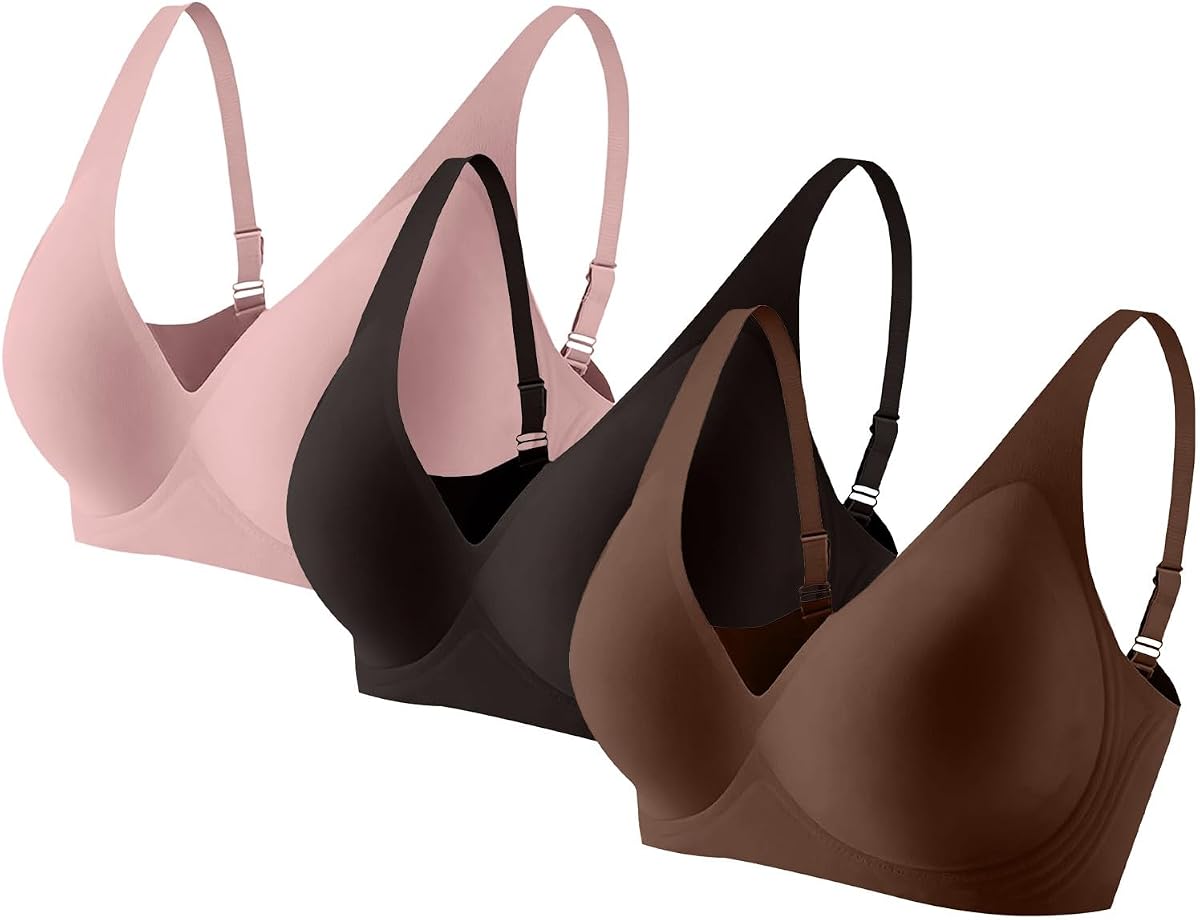 3 Pacl Jelly Bras for Women Wireless Plunge Stretchy Supportive Push Up Comfy Bralettes Seamless Laides Seniors Bra