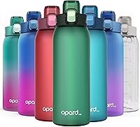 Vista 19 de Opard - Botella de agua deportiva de 30/32 onzas, con tapa a prueba de fugas y pajilla, sin bisfenol A (BPA), botella de plástico de tritán