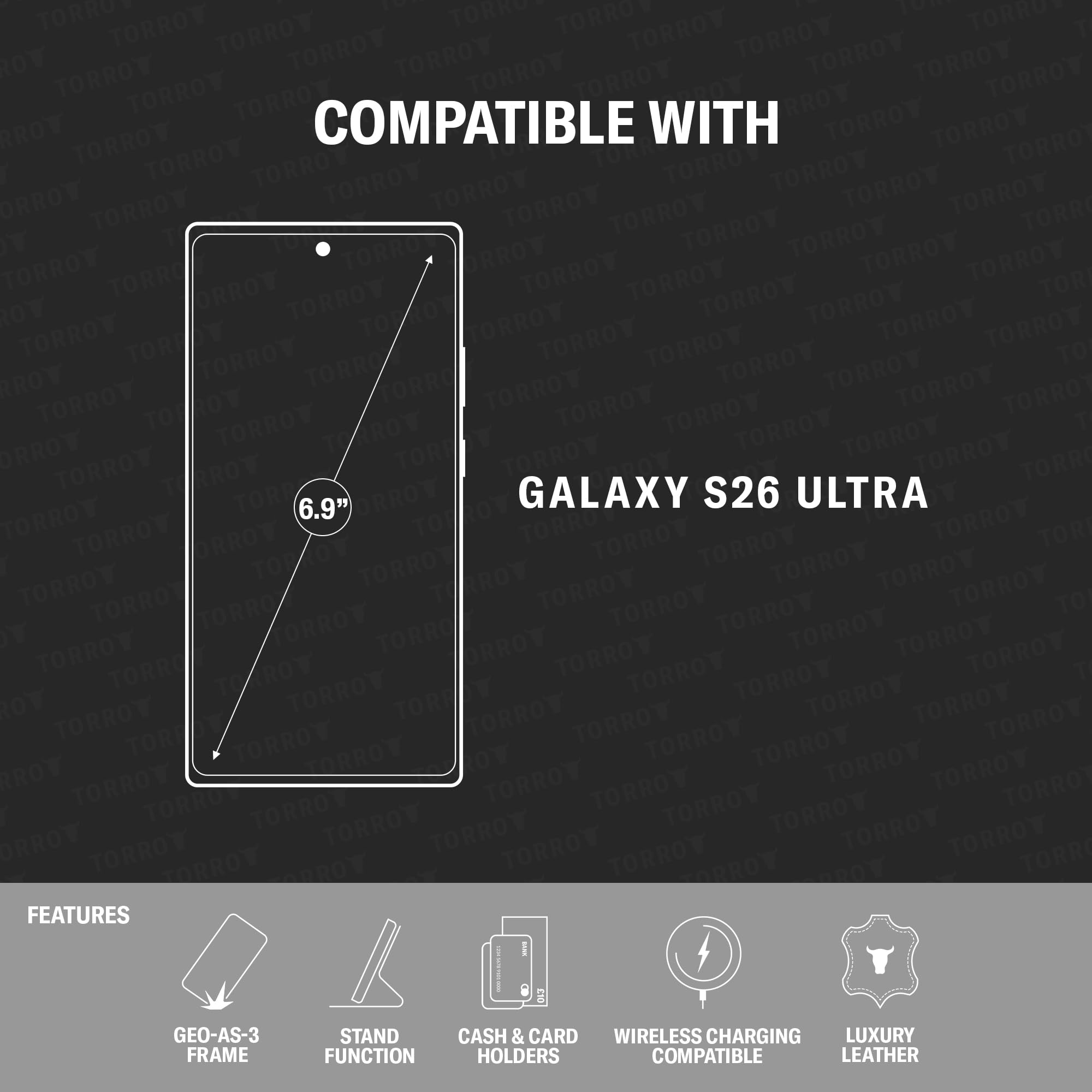 TORRO Hülle kompatibel mit Samsung Galaxy S26 Ultra 5G 2025 - Premium Leder Hülle mit Standfunktion und Kartenfächern (Schwarz)