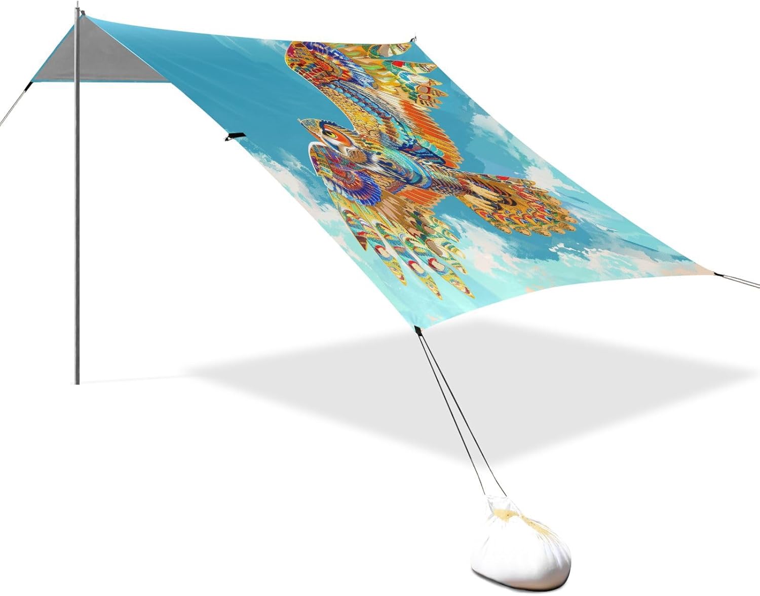 ALAZA Soaring Owl Rainbow Color Beach Tent Sun Shelter UPF50+ Protection Beach Shade Canopy w/ 4 Sandbags for Outdoor Camping, Fishing, Backyard Fun, Picnic, 10x9 ft