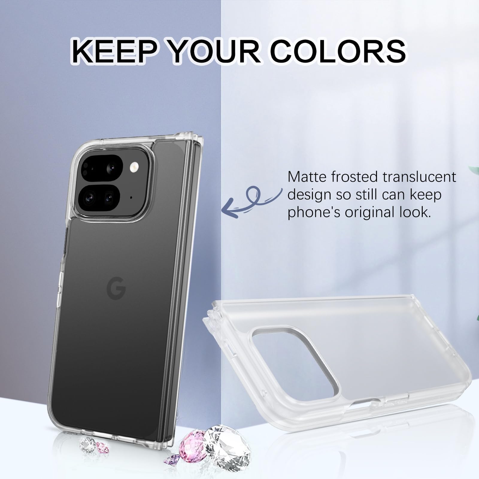 BENTOBEN for Google Pixel 9 Pro Fold Case, Transparent Matte Reveal Logo Slim Thin Shockproof Anti-Yellow Lightweight Women Men Boys Girls Protective Phone Cover Cases for Pixel 9 Pro Fold 8.0", Clear