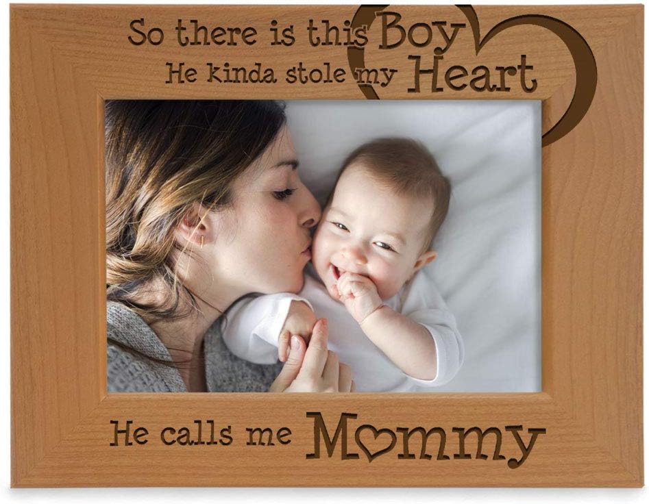 KATE POSH So There is This Boy He Calls me Mommy - Natural Engraved Wood Photo Frame - Mother and Son Gifts, Mother's Day, Best Mom Ever, New Baby, New Mom (4x6-Horizontal)