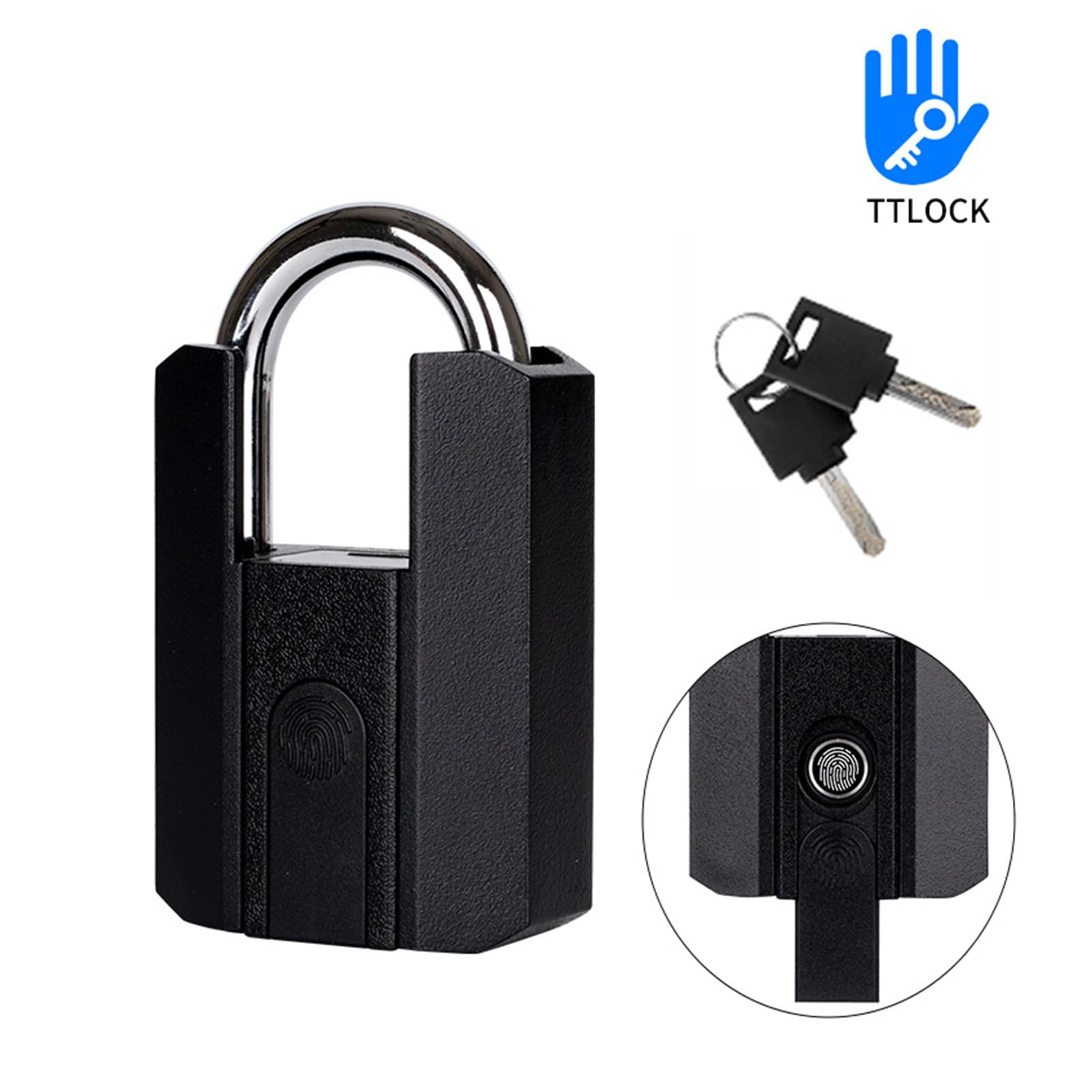 Fingerabdruck-Vorhängeschloss, intelligentes elektronisches Schloss, Bluetooth-Telefon-Entriegelung, wasserdicht, schwarz, für Fitnessstudio, Spind, Schule, Zinklegierung, 11 x 7