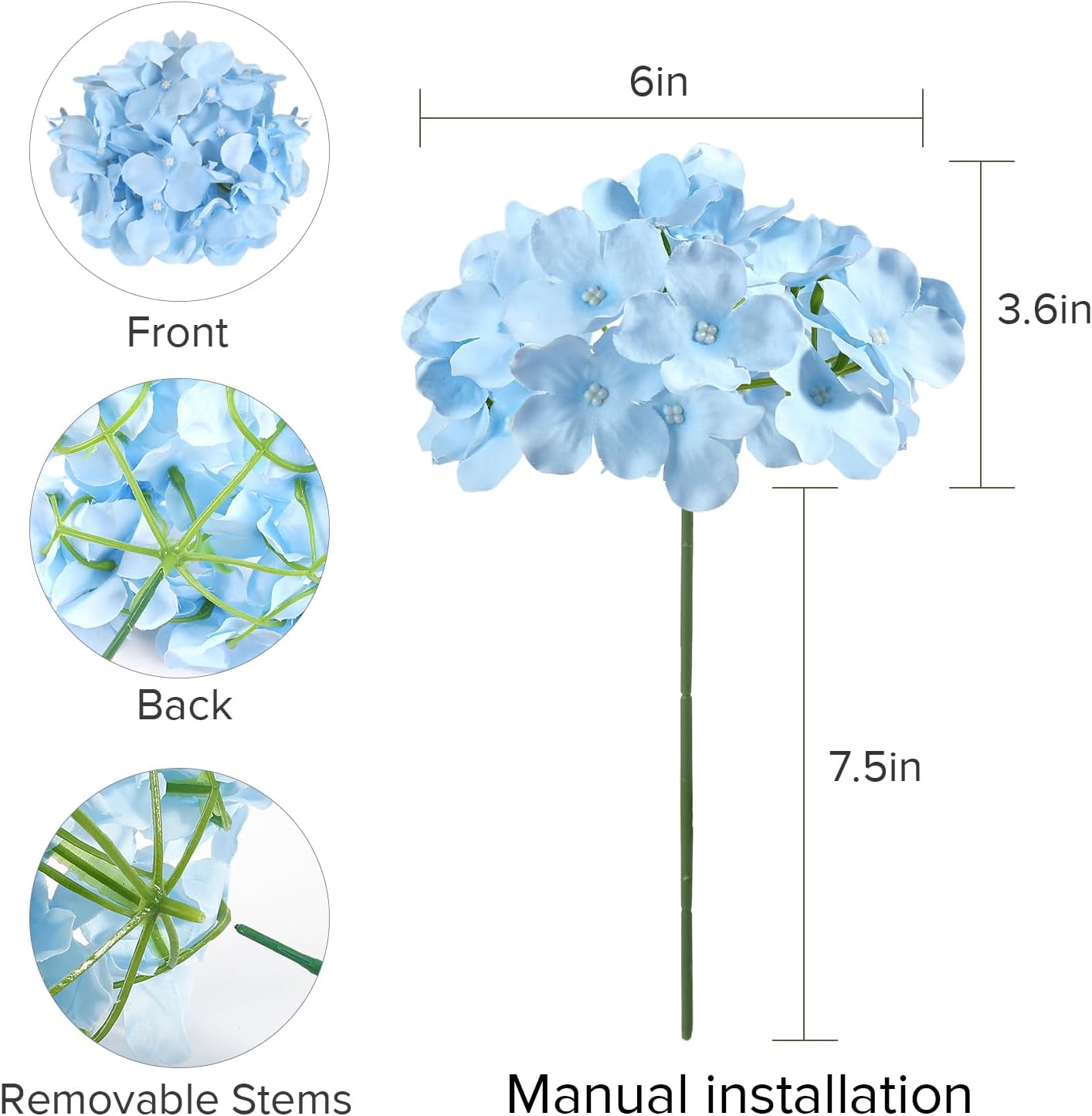 Auihiay 46 PCS Hydrangea Artificial Flowers Silk Hydrangea Heads with Stems, Bule Artificial Hydrangea Flowers for DIY Wedding Centerpiece, Garden, Home, Party, Baby Shower Decor