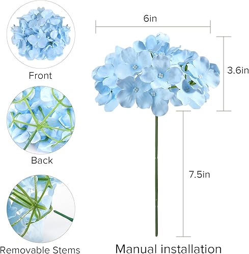 Miniatura 4 de Auihiay 26 piezas de flores hortensias artificiales de seda con tallo para decoración del hogar, bodas, fiesta.