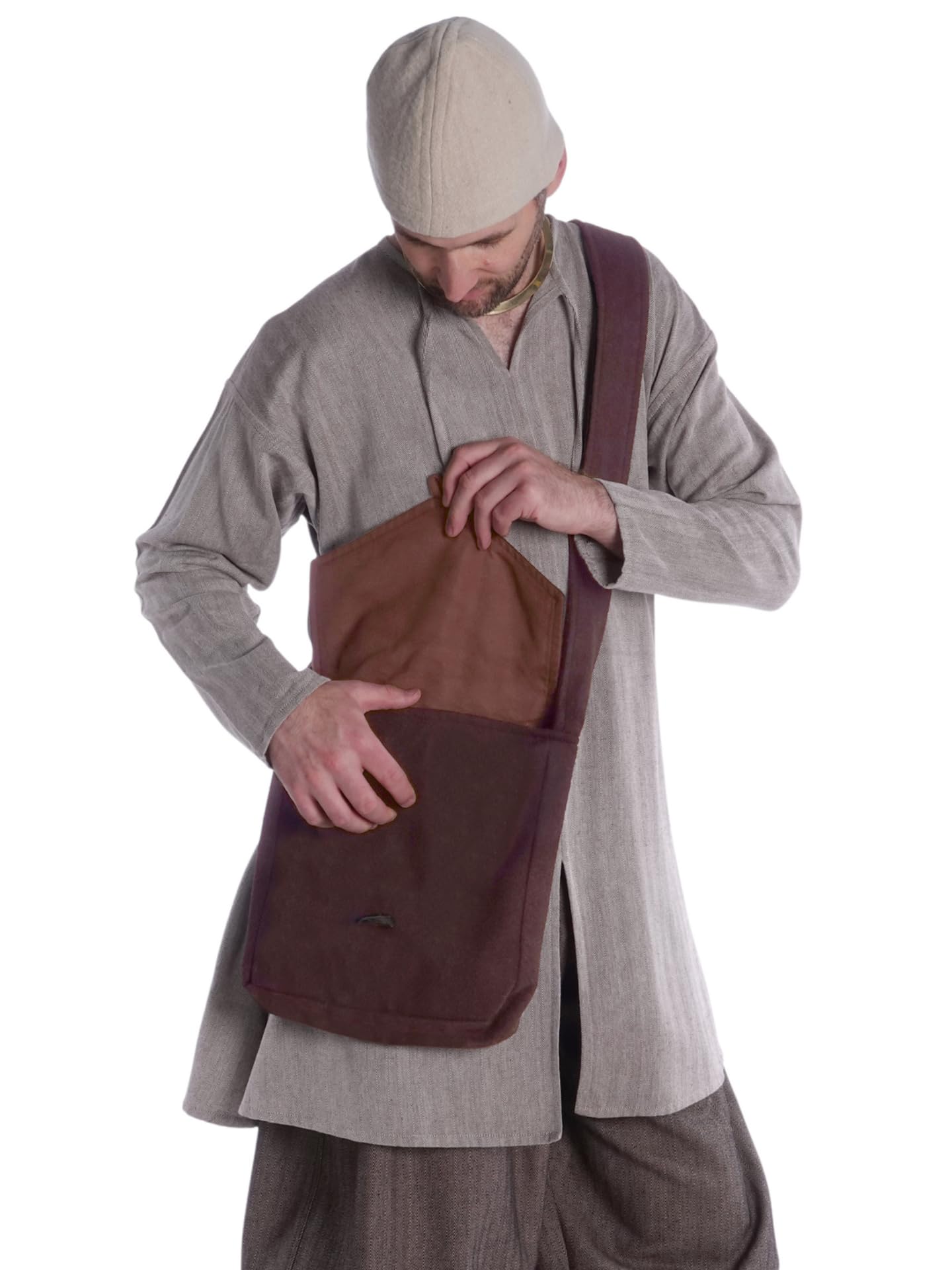 Sac médiéval Larie en feutre de laine - Noir/rouge, noir/vert, noir/bleu, noir/marron