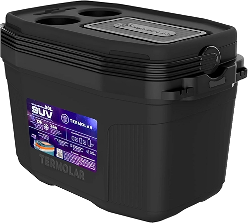 Caixa Térmica Cooler Com Alça Praia Pesca Camping 20 Litros - Alça Reforçada, Porta-Copos, Espaço para Smartphone, Conservação 24h com Gelo