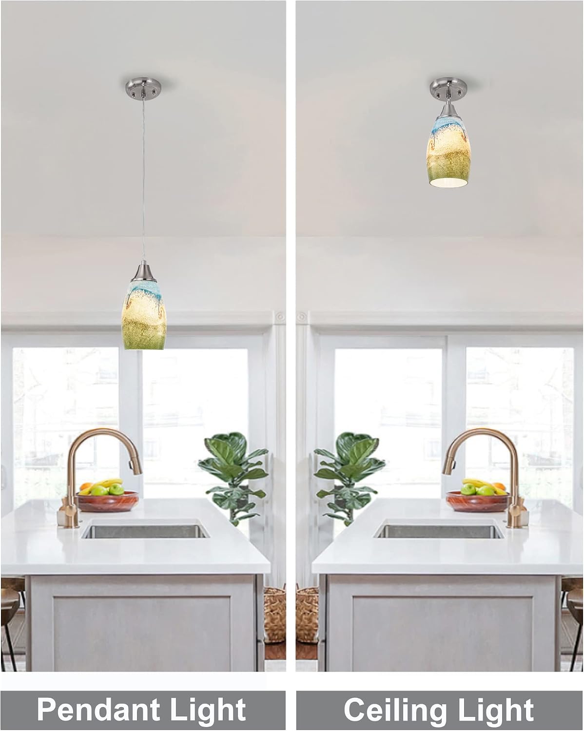 karyfine 3pack Mini Pendant Lights Kitchen Island Hand Blown Art Glass Hanging Ceiling Pendant Light Over Kitchen Sink Glass Pendant Light Shade for Coffee Bar,Dining Room,Stairs Multi Color