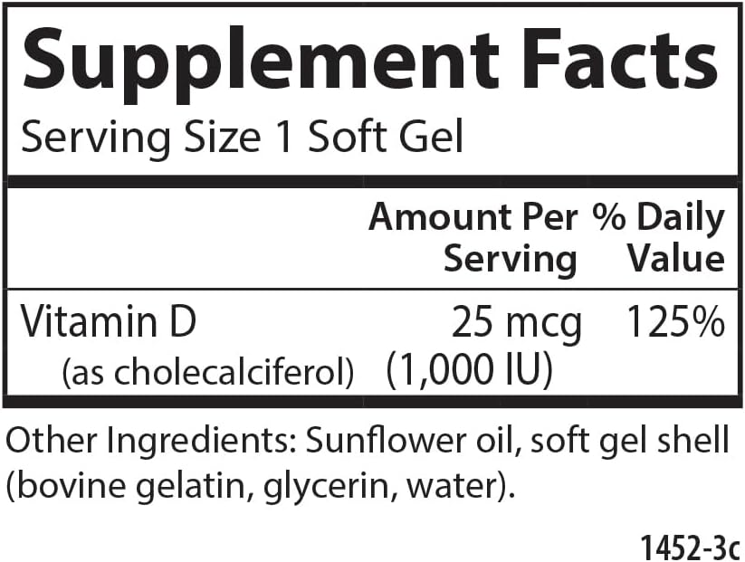 Carlson - Vitamin D3, 1000 IU (25 mcg), Bone Health, Muscle Health, Cholecalciferol, Vitamin D Supplements, Vitamin D3 Soft Gels, 250 Softgels (Pack of 2)