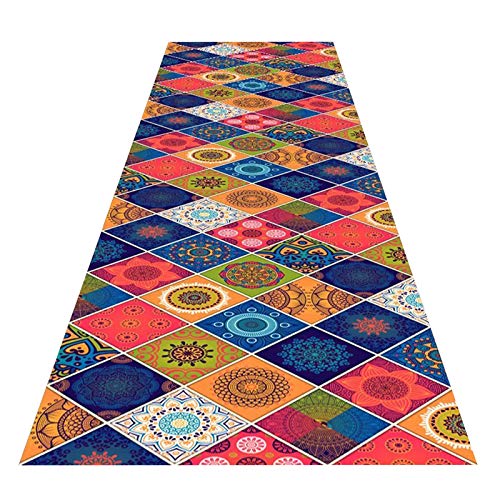 Tapis de couloir géométrique 0.9x3m antidérapant et lavable