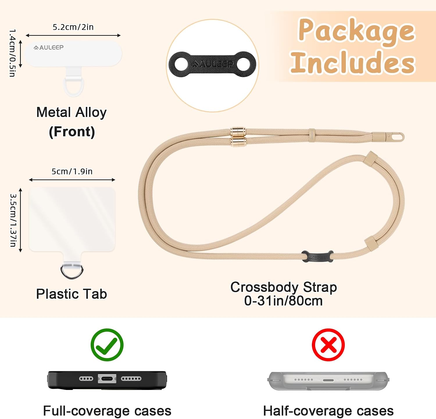 AULEEP 3-in-1 Cell Phone Lanyard with 2 Phone Tabs, Adjustable Anti Theft Crossbody Strap/Phone Wrist Strap/Neck Lanyard, Compatible with Most Smartphones, Hands-Free Work/Travel Essentials, Camel image 4