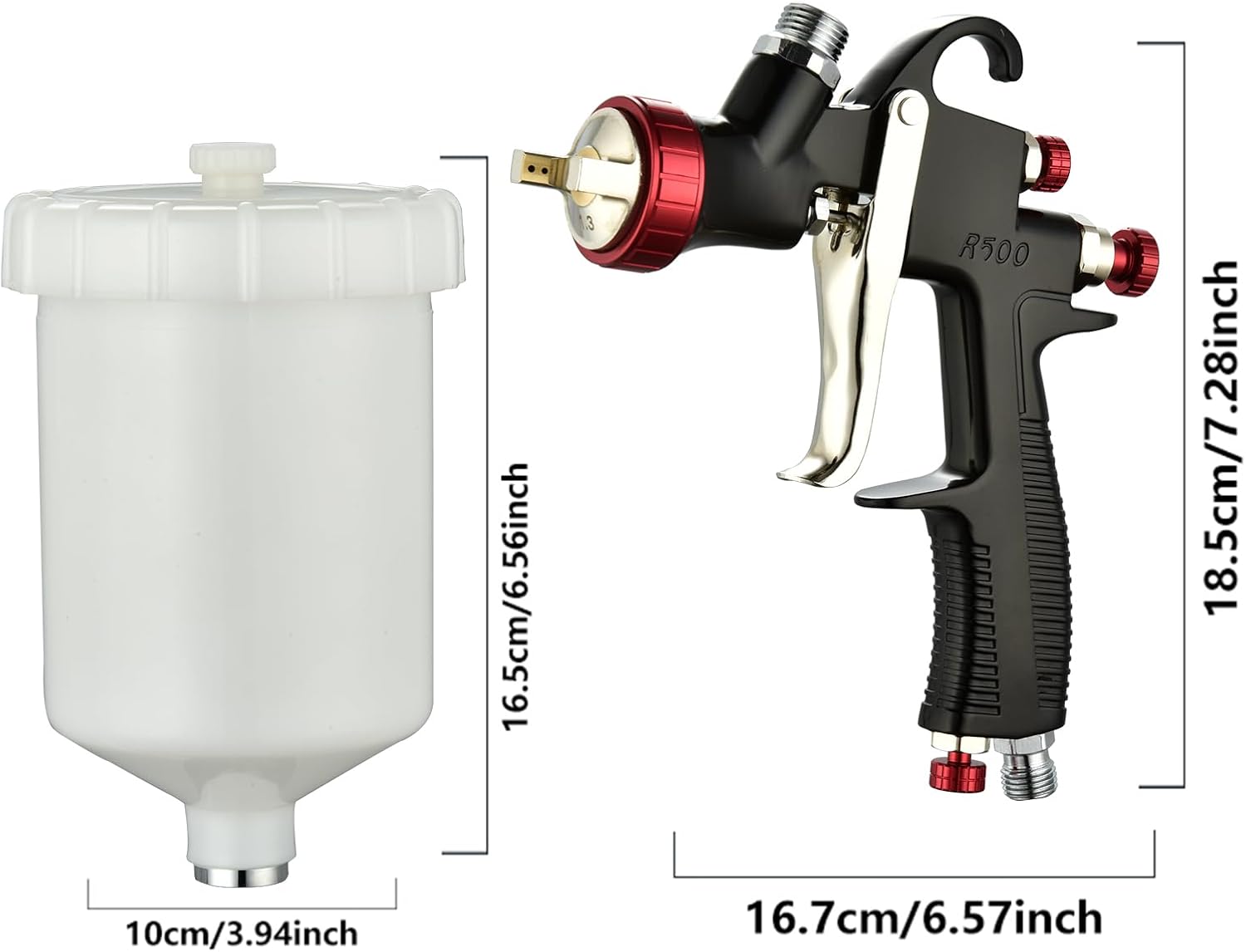 R500 LVLP Spray Gun Full Set 1.3mm Car Paint Gun with Air Regulator & Water Oil Separator, Paint Mixing Cup and Spray Gun Adaptor for Cars and Home Painting