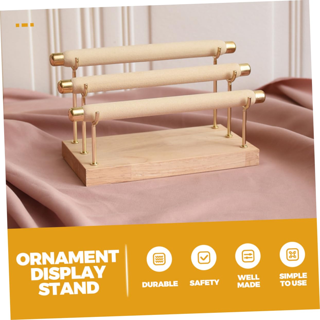Homoyoyo Soporte de 3 Niveles de Madera Sólida de Exhibición de Joyas Beige