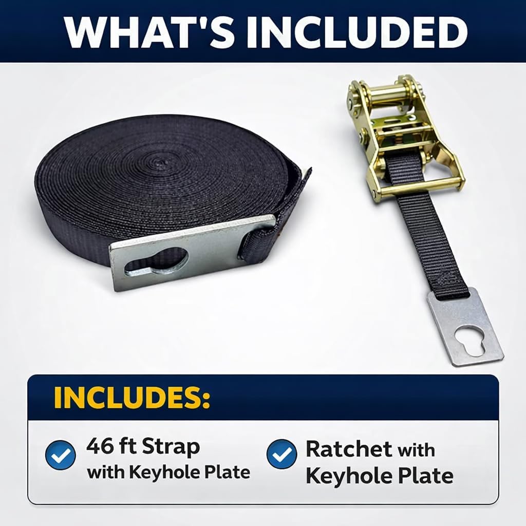 Brumleve Center Ridge Strap Kit with Ratchet, 1 inch x 46 feet/Keyhole Plates
