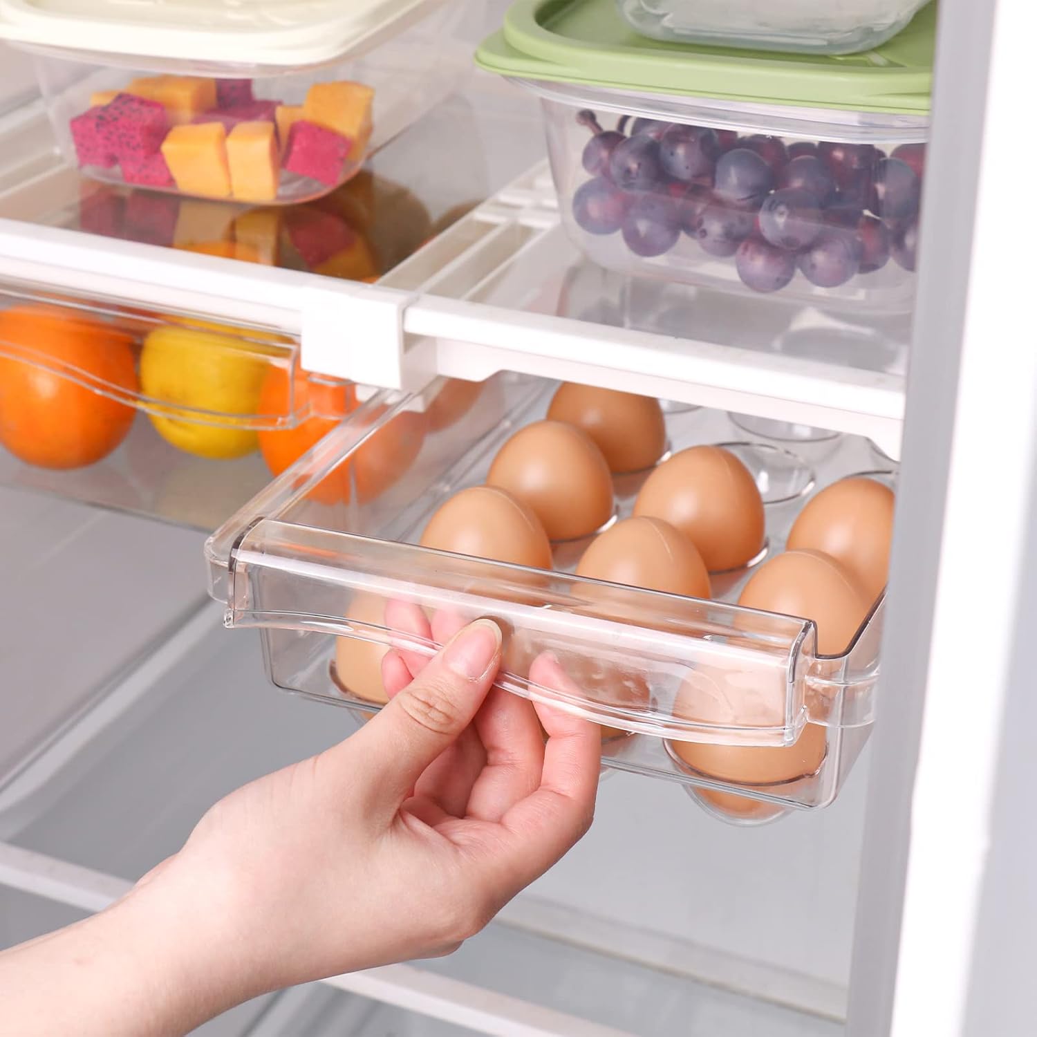 EOSVAROG Refrigerator Organizer Bins and Egg Container, 12