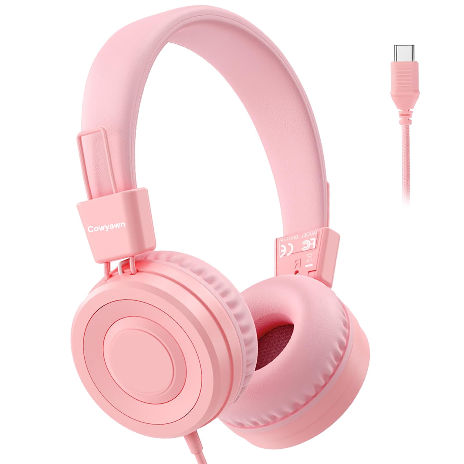 Cowyawn USB Type C Kids Headphones for School, Wired Toddler Headphones, 94dB Volume Limited, HD Stereo Sound, Foldable Lightweight On-Ear Wired