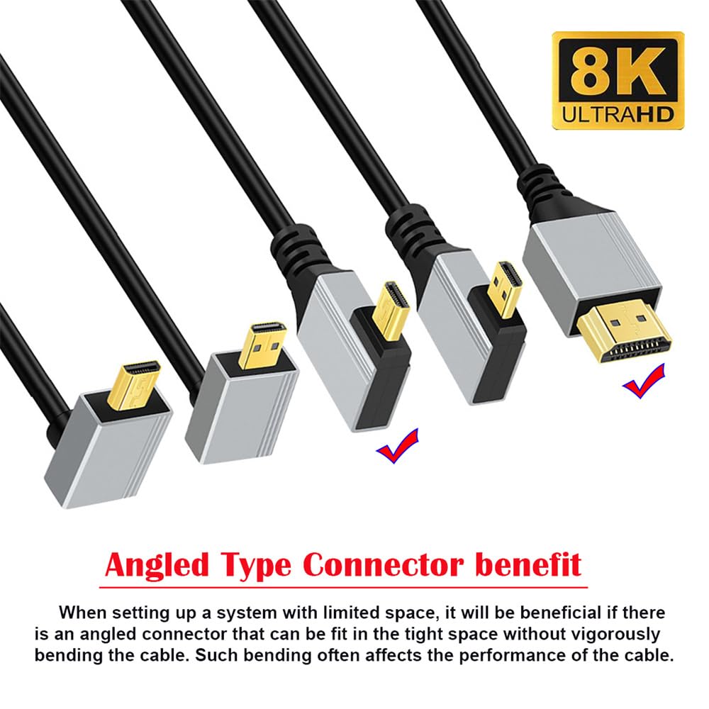 CY 90° Micro-HDMI 2.1 Kabel – Ultradünn, 8K 4K, 50 Cm, Typ A Auf Typ D, Für Kamera & HDTV