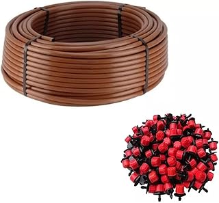 Tubería Goteo | 100m | color marrón. Tubería riego de polietileno de baja densidad 16mm de diámetro + 100 goteros de riego regulables 0 a 70 litros/hora.