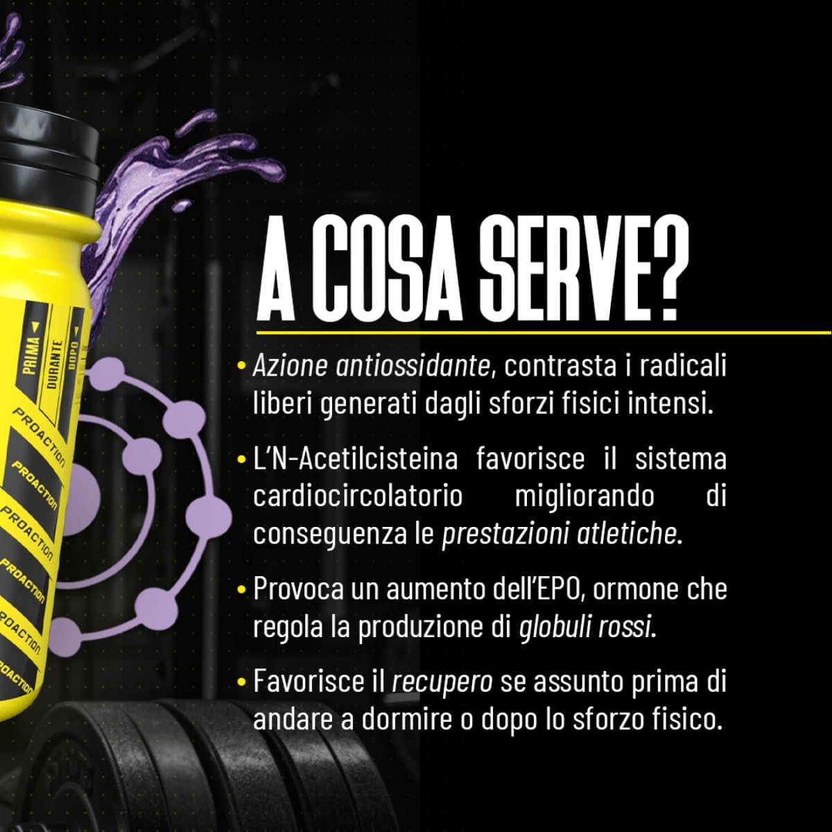 Proàction Nac 600-60 cpr Antiossidante naturale con Acaì. Senza Glutine e Senza Lattosio. Ideale per recupero muscolare