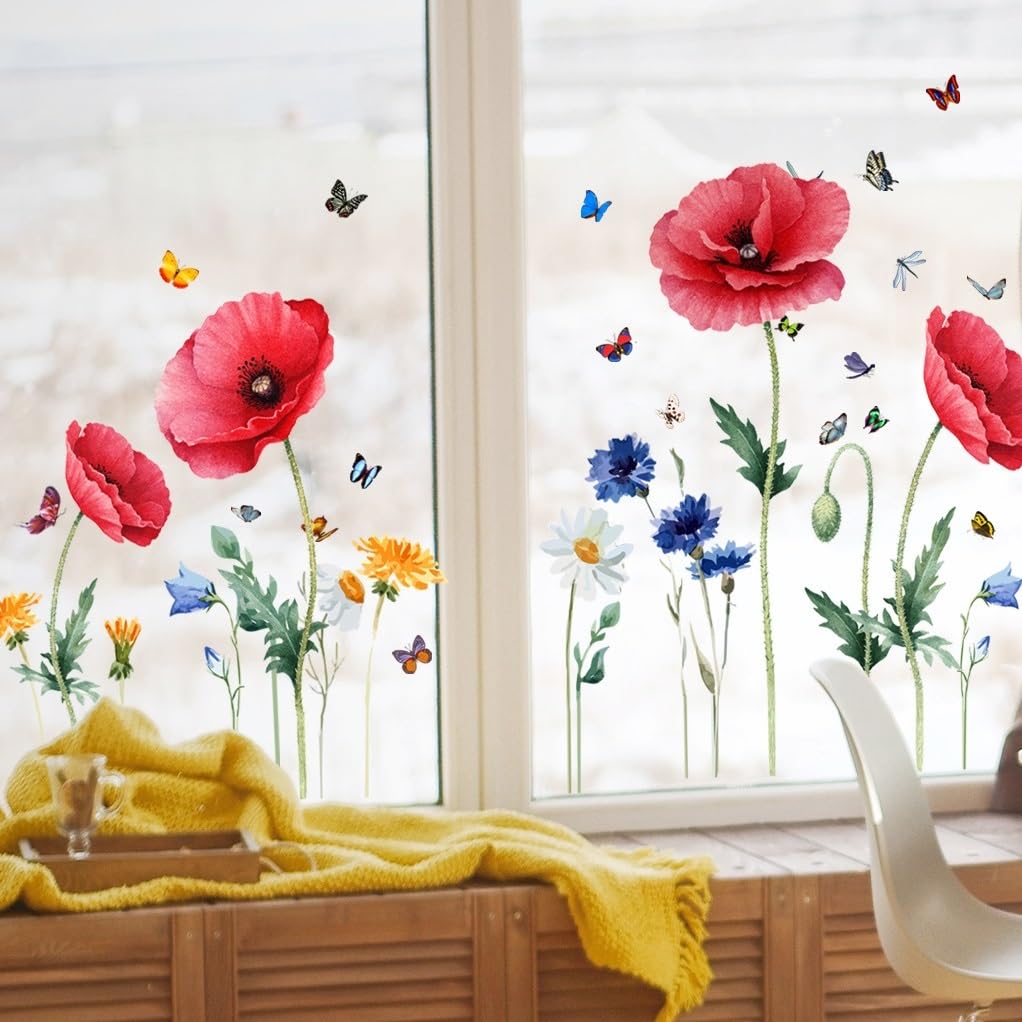 7-teilige Fensterbilder Schmetterlinge & Blumen – Statisch Haftend, Wiederverwendbar, Für Fenster & Fliesen