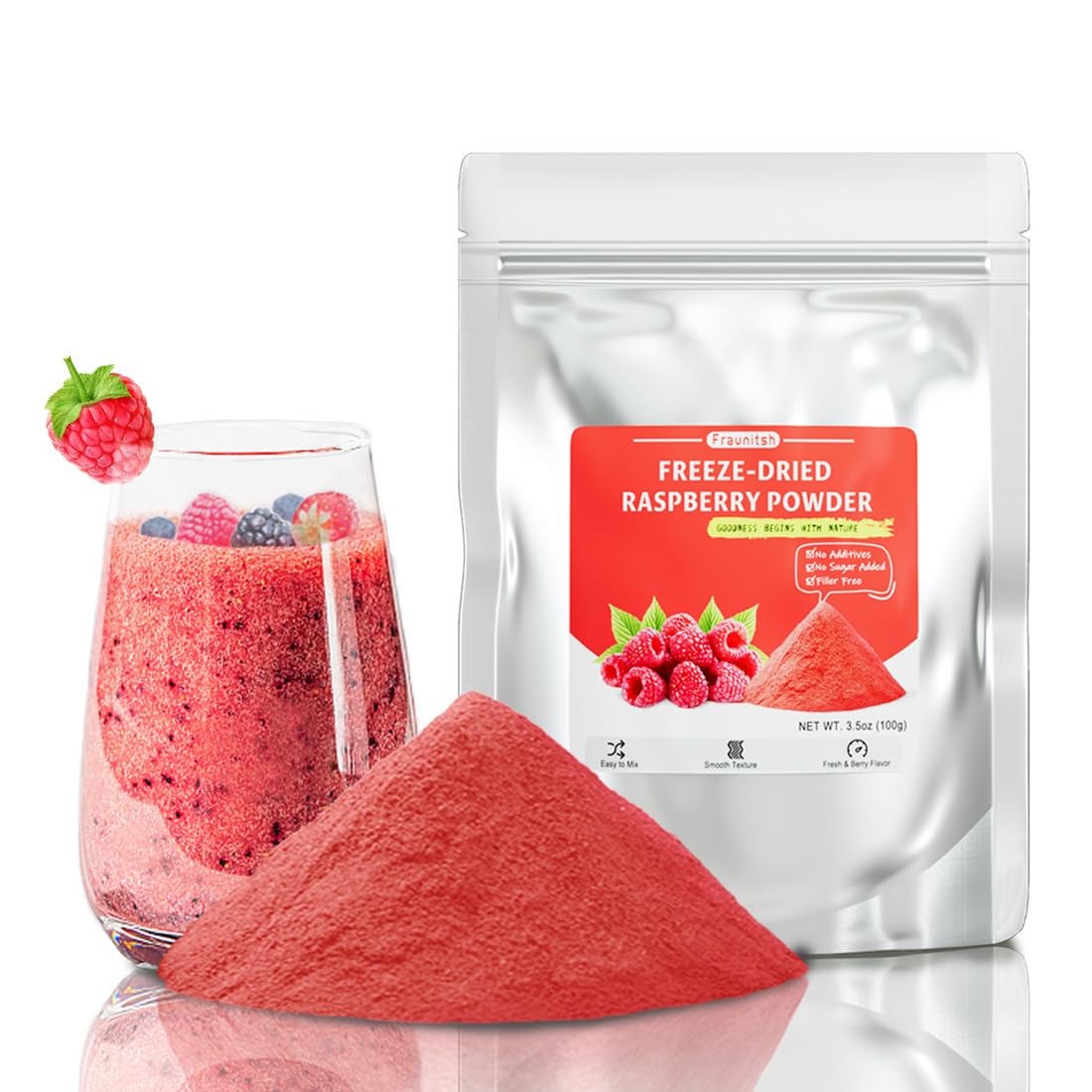 Fraunitsh Raspberry Powder 3.52oz | Freeze Dried Raspberries Powder | No Sugar & No Additives | Natural Raspberry Food Flavoring for Baking, Cooking, Smoothies