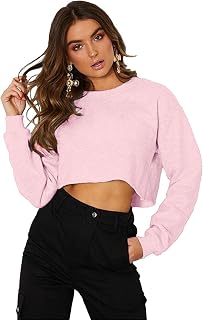Kyerivs Casual Crop Sweatshirt for Women Crewneck Cropped Shirts Workout Long Sleeve Crop Tops