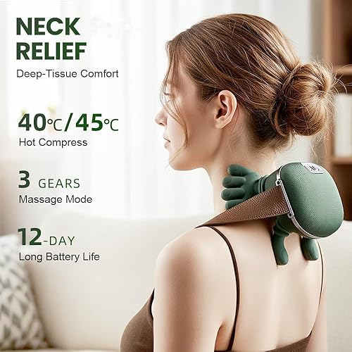 Miniatura 4 de Shiatsu Neck Massager with Heat, 4D Kneading Deep Tissue Back and Shoulder Massager, Wireless Portable & Rechargeable, Cervical Pain Relief for