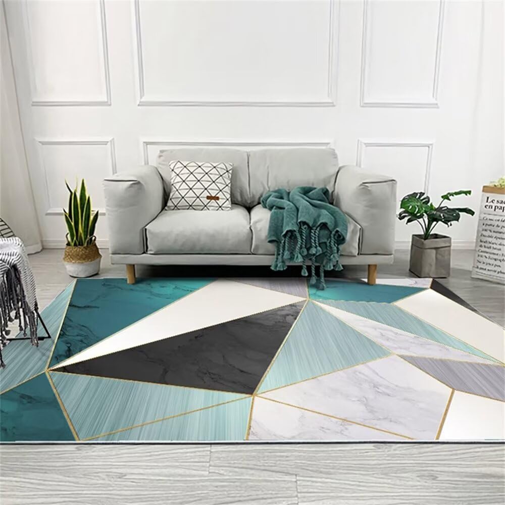 Tapis géométrique gris-bleu durable 50x70cm style traditionnel classique
