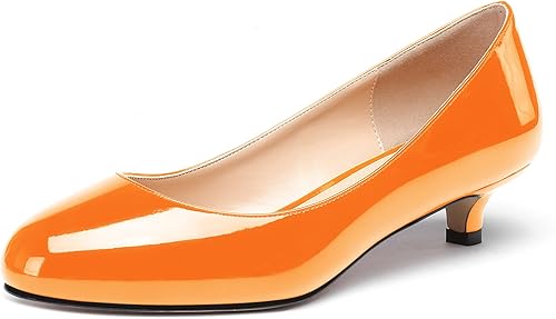 WAYDERNS Zapatos de vestir de trabajo de patente para mujer, con puntera redonda, sin cordones, tacón bajo, 1.5 pulgadas