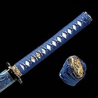 Vista 3 de Katana japonesa auténtica de acero de carbono de alta calidad 1045/1060 con templado en arcilla, forjada a mano, templada al calor, completamente