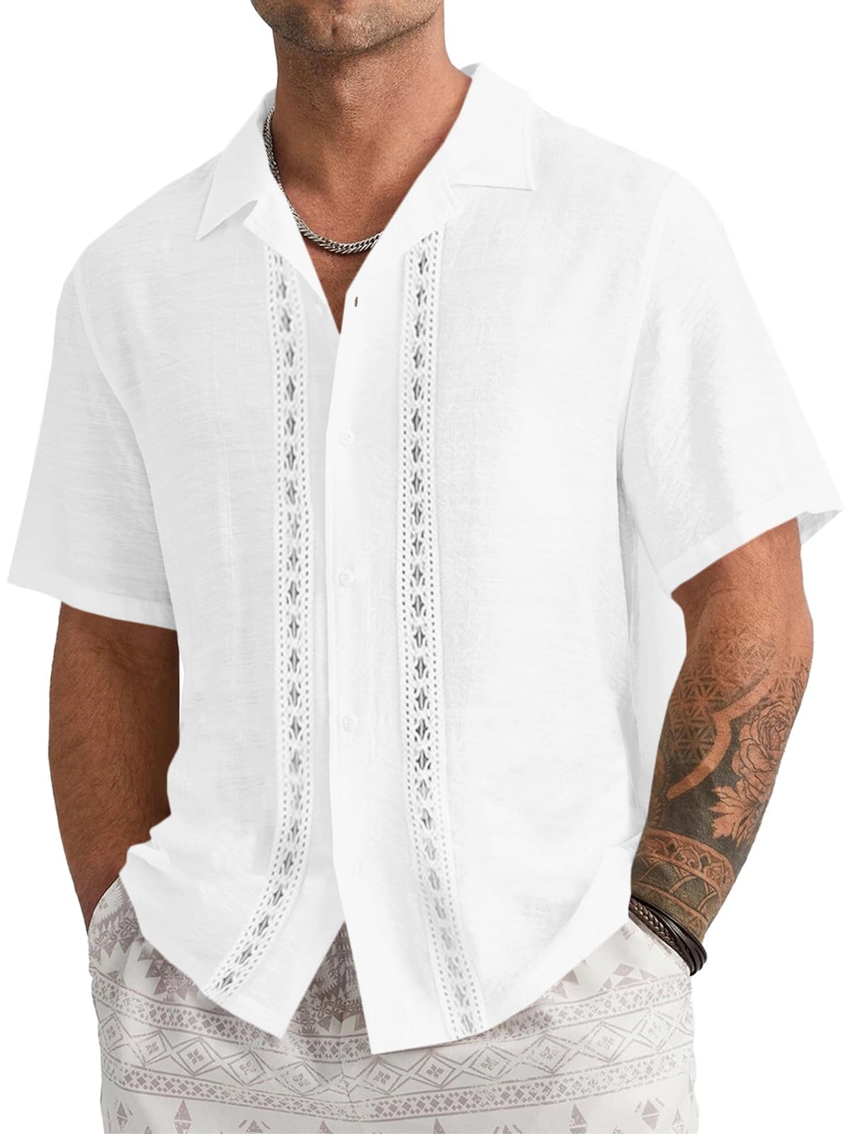 Runcati Camisa de lino para hombre Cuban Guayabera, manga corta, con botones, informal, ligera, para verano, playa, tops